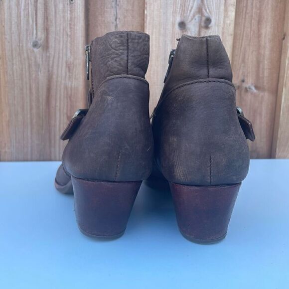 Kork Ease Boots Womens 7.5 Isa Ankle Booties Brown Leather Side Zip Buckle Block - Picture 3 of 10